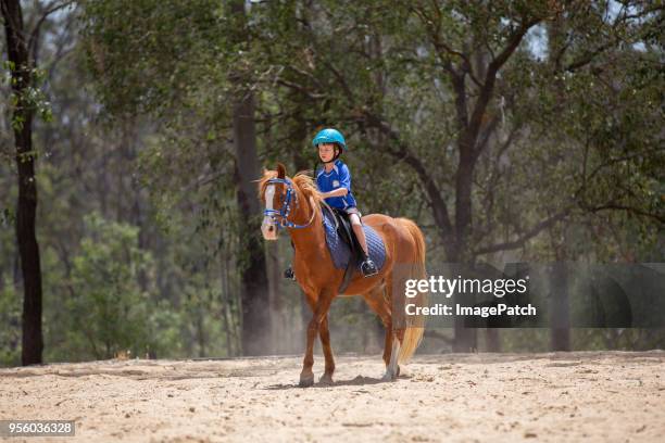 young boy learning to ride his pony - rural queensland stock pictures, royalty-free photos & images