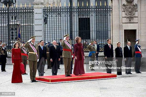 Princess Letizia of Spain, Prince Felipe of Spain, King Juan Carlos of Spain, Queen Sofia of Spain, Prime Minister of Spain Jose Luis Rodriguez...