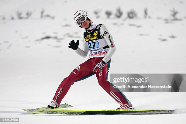 Simon Ammann of Switzerland reacts after first round for the FIS Ski Jumping World Cup event of the 58th Four Hills ski jumping tournament on January...