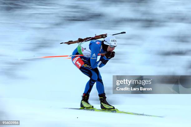 Marie Laure Brunet of France competes during the Women's 4 x 6km Relay in the e.on Ruhrgas IBU Biathlon World Cup on January 6, 2010 in Oberhof,...