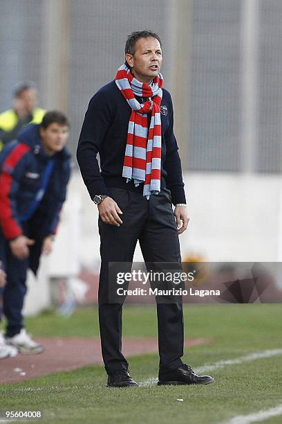 Sinisa Mjhalovic coach of Catania Calcio during the Serie A match between Catania and Bologna at Stadio Angelo Massimino on January 6, 2010 in...