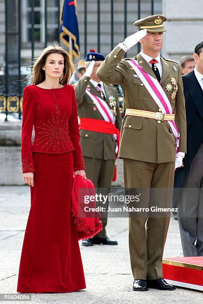 Princess Letizia of Spain and Prince Felipe of Spain attend 'Pascua Militar' at the Royal Palace on January 6, 2010 in Madrid, Spain.