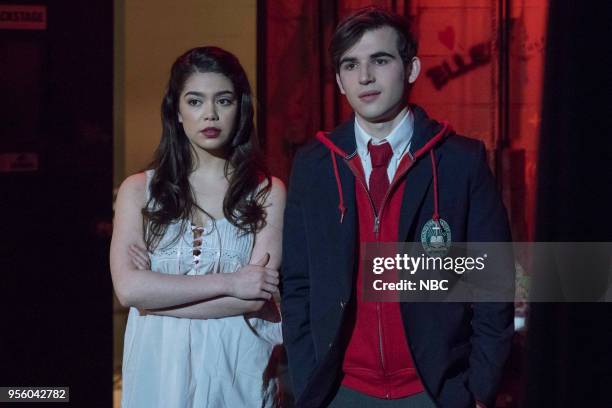 Opening Night" Episode 110 -- Pictured: Auli'i Cravalho as Lilette Suarez, Ted Sutherland as Simon Saunders --