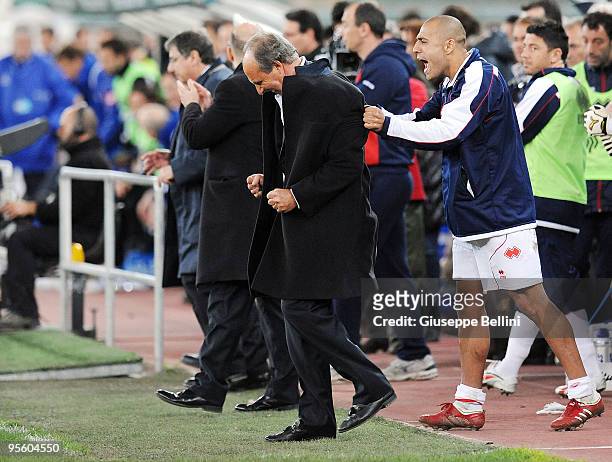 Giampiero Ventura the head coach of AS Bari and Sergio Almiron of AS Bari celebrate the victory after the Serie A match between AS Bari and Udinese...