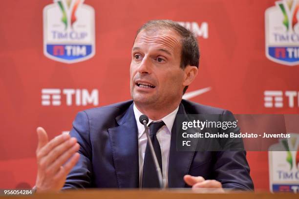 Massimiliano Allegri during the Juventus press conference for the TIM Cup final on May 8, 2018 in Rome, Italy.