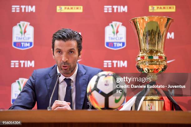 Gianluigi Buffon during the Juventus press conference for the TIM Cup final on May 8, 2018 in Rome, Italy.