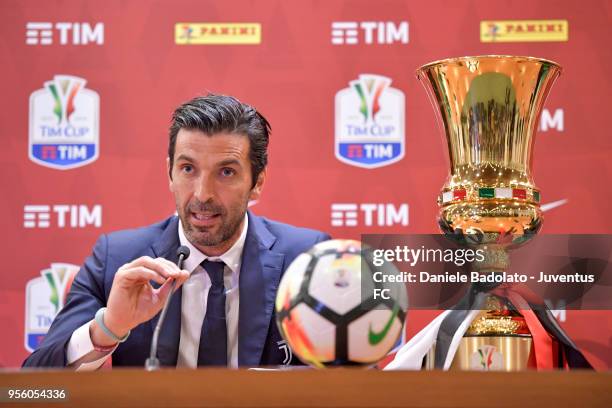 Gianluigi Buffon during the Juventus press conference for the TIM Cup final on May 8, 2018 in Rome, Italy.