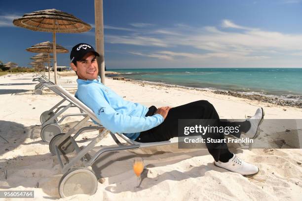 Matteo Manassero of Italy relaxes on the beach prior to the start of The Rocco Forte Open at the Verdura golf resort on May 8, 2018 in Sciacca, Italy.