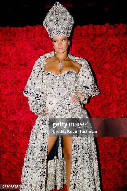 Rihanna attends the Heavenly Bodies: Fashion & The Catholic Imagination Costume Institute Gala at The Metropolitan Museum of Art on May 7, 2018 in...