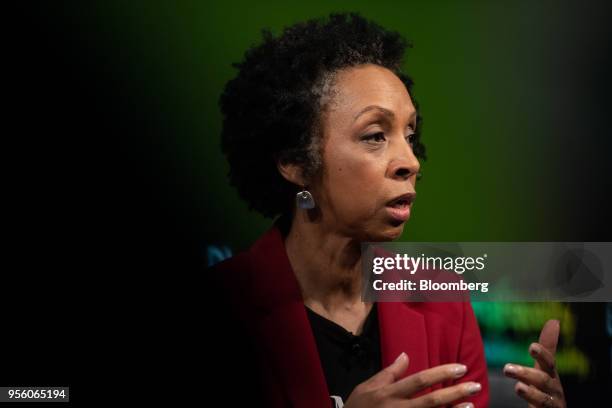 Nina Shaw, founding member of TIME'S UP and founding partner of Del Shaw Moonves Tanaka Finkelstein & Lezcano, speaks during the Bloomberg Business...