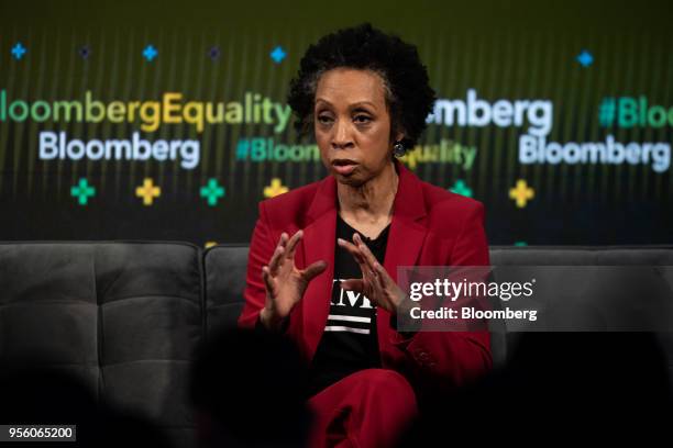 Nina Shaw, founding member of TIME'S UP and founding partner of Del Shaw Moonves Tanaka Finkelstein & Lezcano, speaks during the Bloomberg Business...