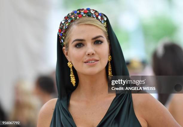 Kate Upton arrives for the 2018 Met Gala on May 7 at the Metropolitan Museum of Art in New York. - The Gala raises money for the Metropolitan Museum...