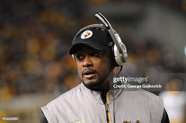 Head coach Mike Tomlin of the Pittsburgh Steelers looks on from the sideline during a game against the Green Bay Packers at Heinz Field on December...