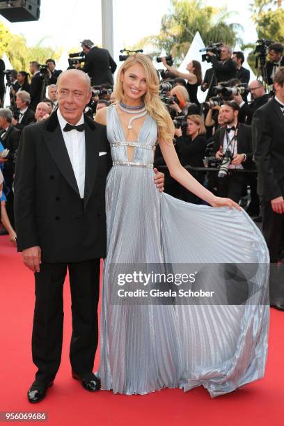 Romee Strijd and Fawaz Gruosi attend the screening of "Everybody Knows " and the opening gala during the 71st annual Cannes Film Festival at Palais...