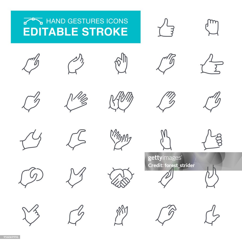 Gestos de mão Stroke editável ícones
