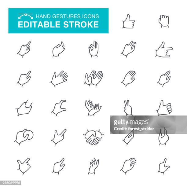 ilustrações de stock, clip art, desenhos animados e ícones de gestures hand editable stroke icons - bater palmas