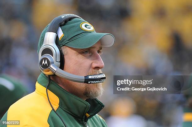 Outside linebackers coach Kevin Greene of the Green Bay Packers looks on from the sideline during a game against the Pittsburgh Steelers at Heinz...