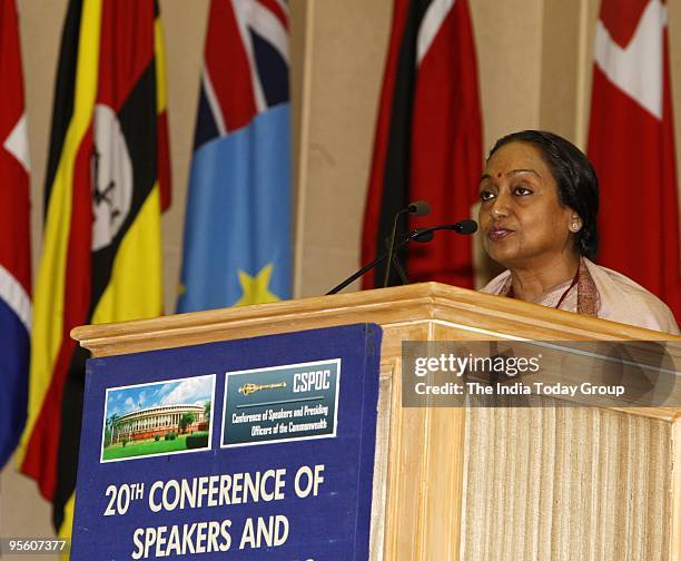 Lok Sabha speaker Meira Kumar addresses the delegates at the 20th conference of speakers and presiding officers of the Commonwealth at New Delhi on...