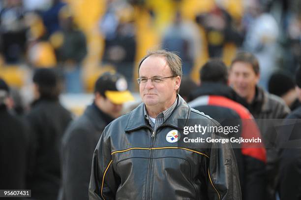 Director of Football Operations Kevin Colbert of the Pittsburgh Steelers looks on from the field before a game against the Green Bay Packers at Heinz...