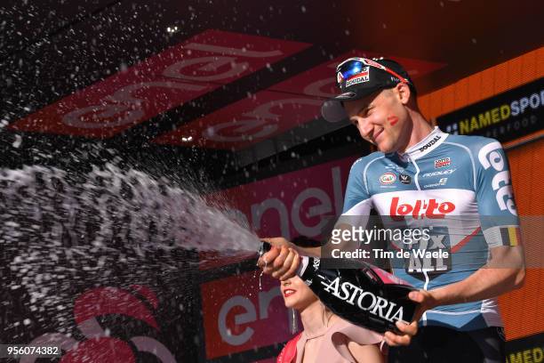 Podium / Tim Wellens of Belgium and Team Lotto Soudal / Celebration / Champagne / during the 101th Tour of Italy 2018, Stage 4 a 198km stage from...