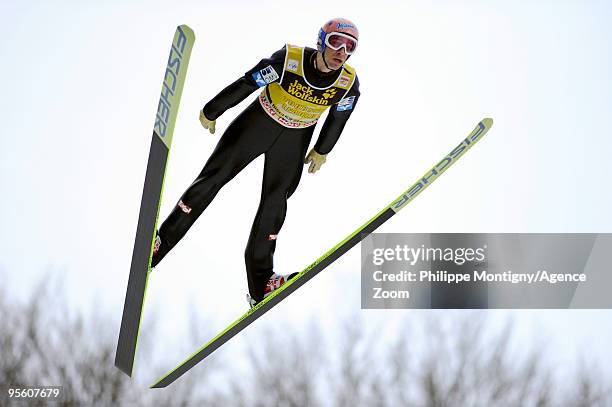 Andreas Kofler of Austria takes 1st place of the tournee during for the FIS Ski Jumping World Cup event at the 58th Four Hills ski jumping tournament...