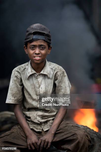 Children working in ship propeller making factory in Dhaka, Banhladesh on May 08, 2018. In a new report by Overseas Development Institute, found that...