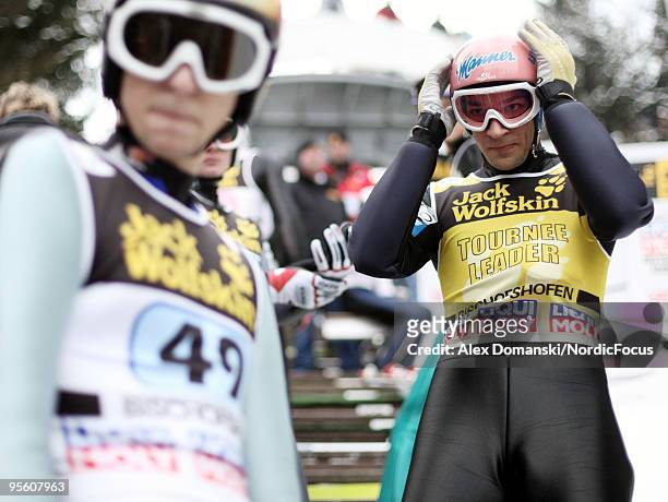 Andreas Kofler of Austria looks on during the FIS Ski Jumping World Cup event at the 58th Four Hills Ski Jumping Tournament on January 06, 2010 in...