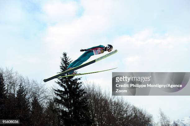 Emmanuel Chedal of France during for the FIS Ski Jumping World Cup event at the 58th Four Hills ski jumping tournament on January 6, 2010 in...