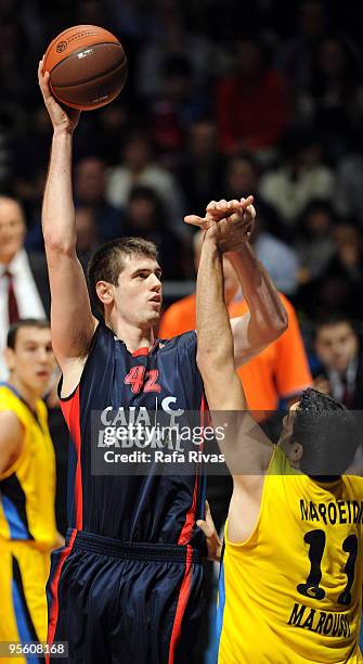 Stanko Barac, #42 of Caja Laboral in action during the Euroleague Basketball Regular Season 2009-2010 Game Day 9 between Caja Laboral vs Maroussi BC...