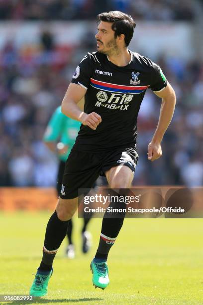 James Tomkins of Palace in action during the Premier League match between Stoke City and Crystal Palace at the Bet365 Stadium on May 5, 2018 in...