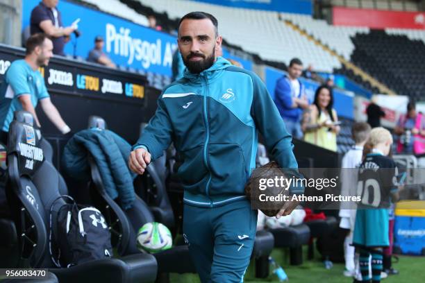 Leon Britton of Swansea City arrives at Liberty Stadium prior to kick off of the Premier League match between Swansea City and Southampton at Liberty...