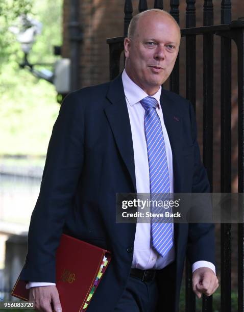 May 08 ; Chris Grayling British Secretary of State for Transport arriving at No10 Downing Street fot the weekly cabinet meeting, on May 08, 2018 in...