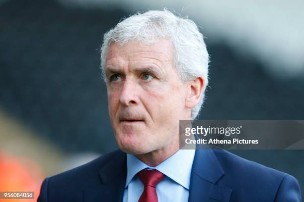 Southampton manager Mark Hughes prior to kick off of the Premier League match between Swansea City and Southampton at Liberty Stadium on May 08, 2018...
