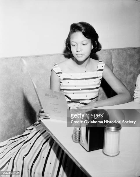 Photograph of Barbara Posey during Civil Rights sit-in at John A Brown, Oklahoma City, Oklahoma, late 1950s or early 1960s.