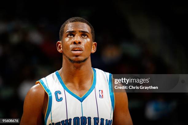 Chris Paul of the New Orleans Hornets walks off the court against the Houston Rockets at the New Orleans Arena on January 2, 2010 in New Orleans,...