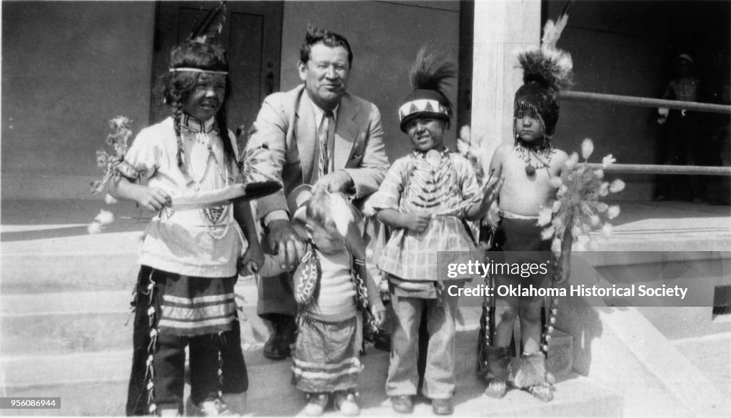 Jim Thorpe with Four Indian Children