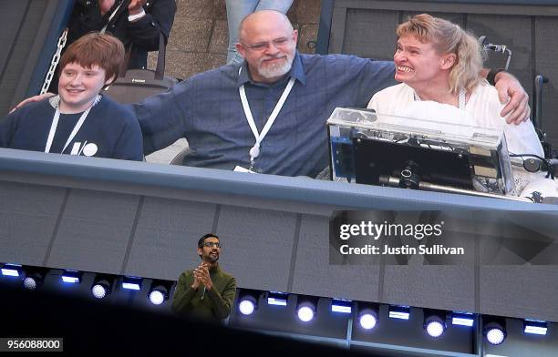 Google CEO Sundar Pichai delivers the keynote address at the Google I/O 2018 Conference at Shoreline Amphitheater on May 8, 2018 in Mountain View,...