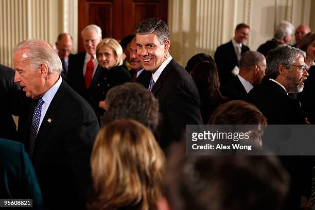 Secretary of Education Arne Duncan attends an East Room event to honor educators who receive awards for excellence in mathematics and science...