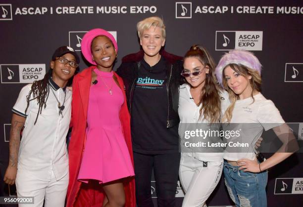 Singer/Songwriters Gizzle, Priscilla Renea, Betty Who, JoJo and Lindsey Stirling attend the 'Renaissance Women in Music' panel at The 2018 ASCAP "I...