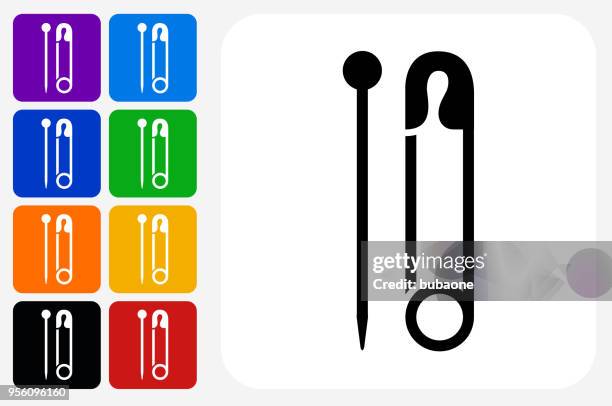 stockillustraties, clipart, cartoons en iconen met naald en veiligheid pin pictogram vierkante knop set - safety pin