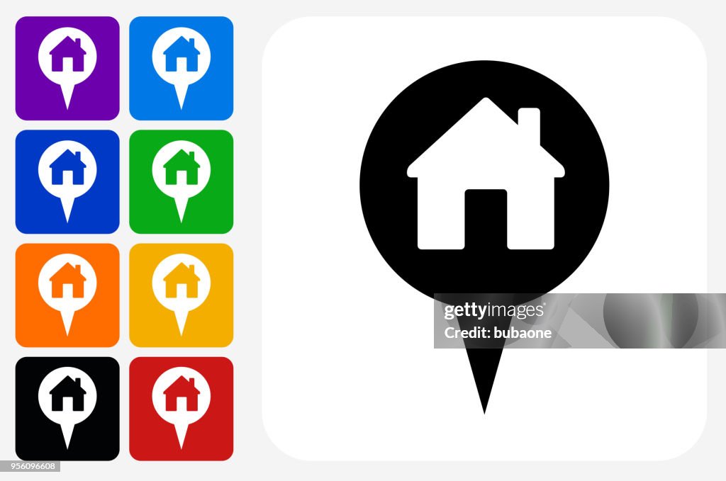 House Point Icon Square Button Set