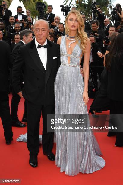 Romee Strijd and Fawaz Gruosi attend the screening of "Everybody Knows " and the opening gala during the 71st annual Cannes Film Festival at Palais...