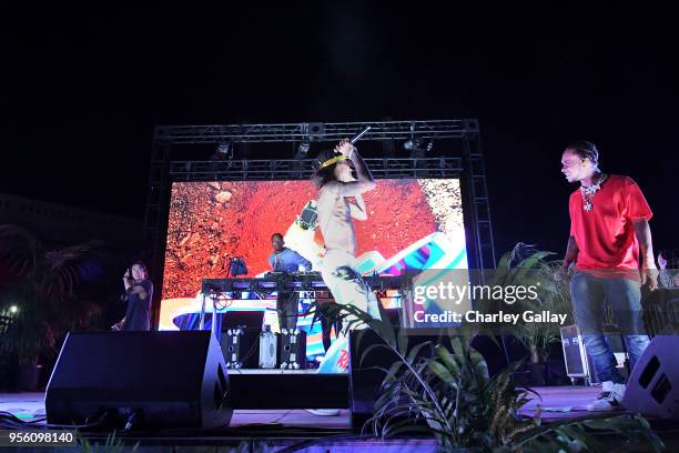 Swae Lee and Slim Jxmmi of Rae Sremmurd perform onstage at Spotify Hosts Sr3mmPocalypse Party with Performances by Rae Sremmurd on May 7, 2018 in Los...