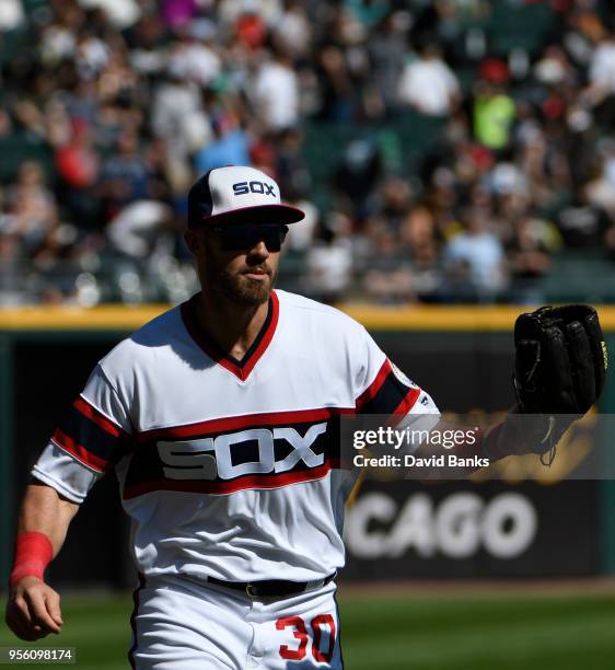 Nicky Delmonico of the Chicago White Sox plays against the Minnesota Twins during the eighth inning on May 6, 2018 at Guaranteed Rate Field in...