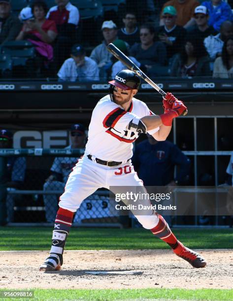 Nicky Delmonico of the Chicago White Sox bats against the Minnesota Twins during the eighth inning on May 6, 2018 at Guaranteed Rate Field in...