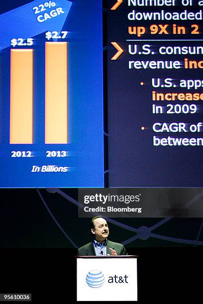 Ralph de la Vega, chief executive officer of AT&T Inc.'s wireless unit, speaks during the 2010 International Consumer Electronics Show in Las Vegas,...