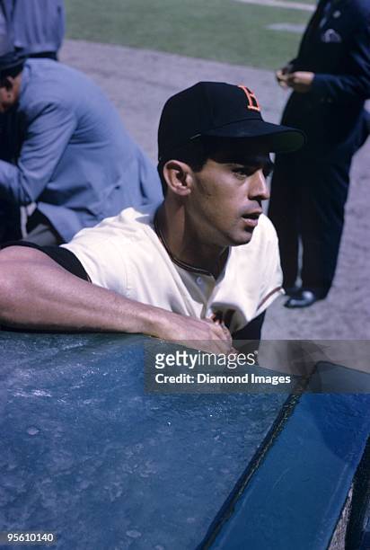 Shortstop Luis Aparicio of the Baltimore Orioles of the American League All-Star team talks with fans while he leans on the roof of the dugout prior...