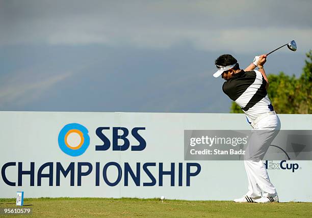 Yang hits from the 10th tee box during practice for the SBS Championship at Plantation Course at Kapalua on January 6, 2010 in Kapalua, Maui, Hawaii.