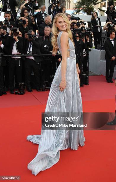 Romee Strijd attends the screening of "Everybody Knows " and the opening gala during the 71st annual Cannes Film Festival at Palais des Festivals on...