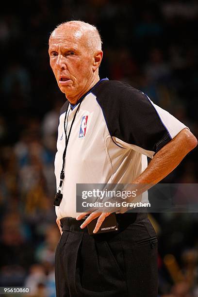 Referee Dick Bavetta officiates the game between the New Orleans Hornets and the Miami Heat at New Orleans Arena on December 30, 2009 in New Orleans,...